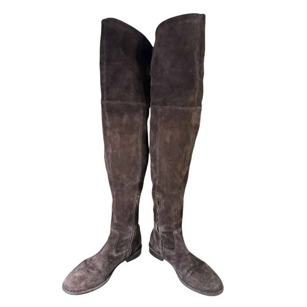 Frye Brown Suede Over-the-Knee Flat Boots with Tie Detail Size 7M